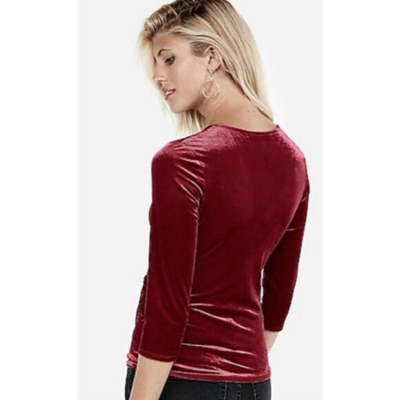 Express Blouse Womens Size Small Burgundy Red Velvet Ribbed Tie Wrap Shirt top - Picture 4 of 13